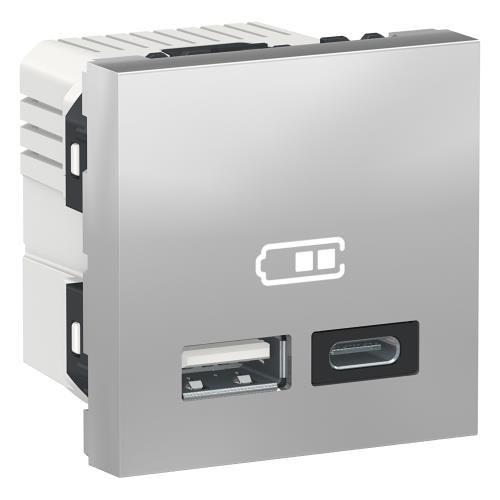 Розетка USB подв. A+C алюміній, Unica New, Schneider Electric