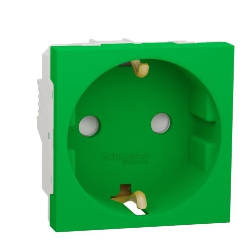 Розетка із заземленням, з шторками, 16а, самозажимні клеми, зелений, Schneider Electric
