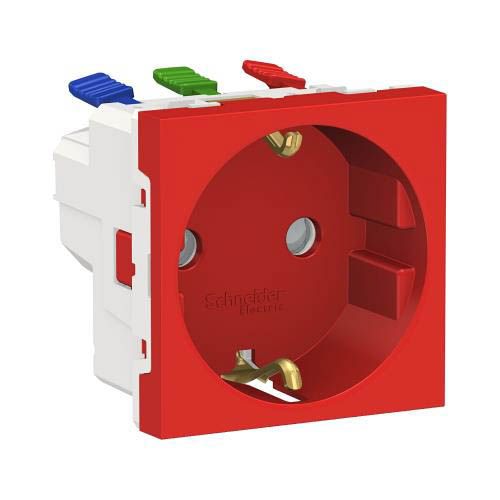 Розетка із заземленням, з шторками, 16а, самозажимні клеми, червоний, Schneider Electric