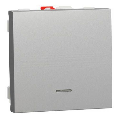 Вимикач 1-кл. кнопк. з підсв. сх.1а 10А, 2 мод алюміній, Schneider Electric