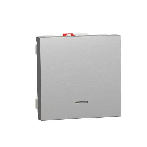 Вимикач 1-кл. кнопк. з підсв. сх.1а 10А, 2 мод алюміній, Schneider Electric