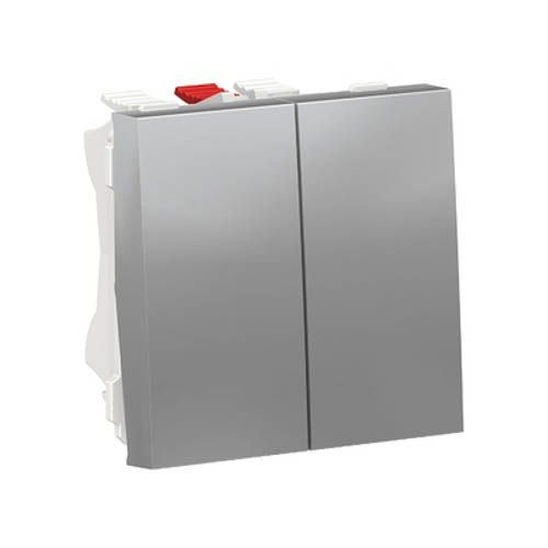 Перемикач 2-кл., 2 х сх. 6, 10 AX, 250 В, Unica New алюміній, Schneider Electric