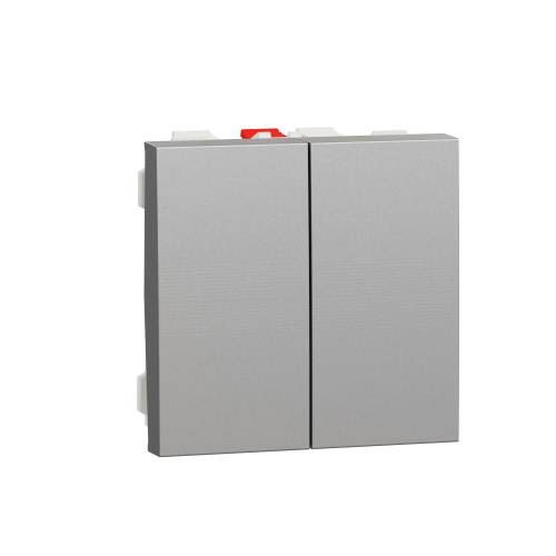 Перемикач 2-кл., 2 х сх. 6, 10 AX, 250 В, Unica New алюміній, Schneider Electric