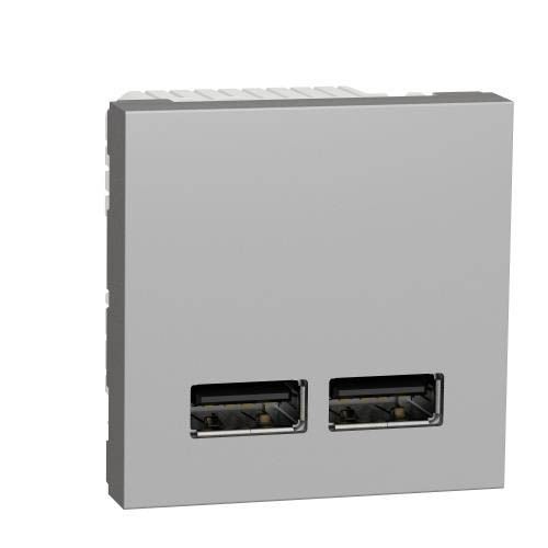 Розетка USB подв. 2.1А 2 мод алюміній, Unica New, Schneider Electric