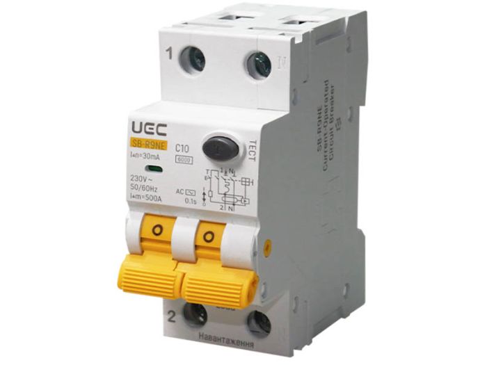 Диференційний автоматичний вимикач SB-R9NE 2P C 10A  30mA Tип AC  6kA, UEC