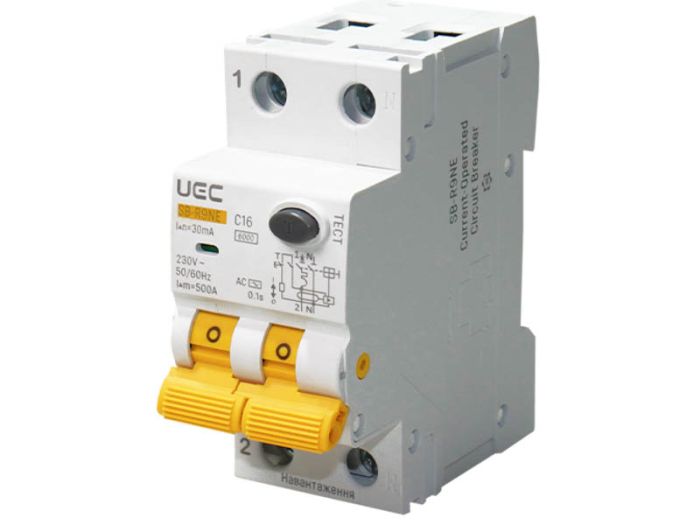 Диференційний автоматичний вимикач SB-R9NE 2P C 16A  30mA Tип AC  6kA, UEC