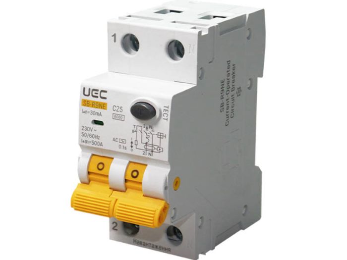 Диференційний автоматичний вимикач SB-R9NE 2P C 25A  30mA Tип AC  6kA, UEC