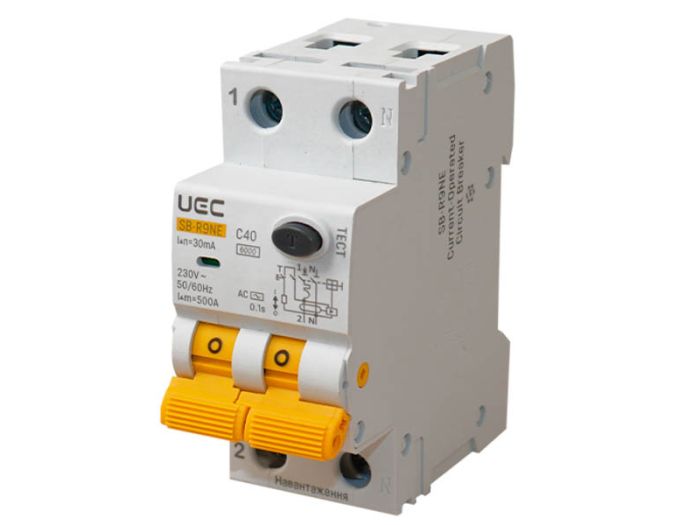 Диференційний автоматичний вимикач SB-R9NE 2P C 40A  30mA Tип AC  6kA, UEC