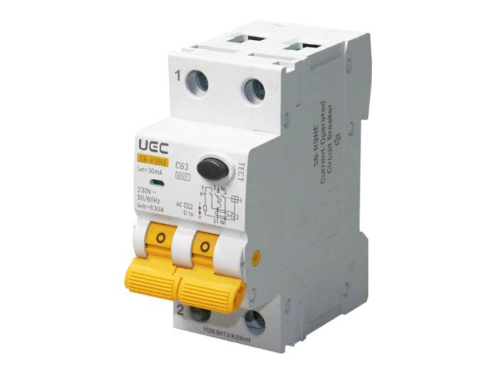 Диференційний автоматичний вимикач SB-R9NE 2P C 63A  30mA Tип AC  6kA, UEC