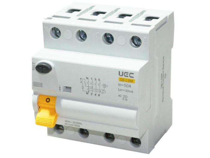 Пристрій захисного відключення SB-L9M 4P 50A  30mA Tип AC  6kA UEC