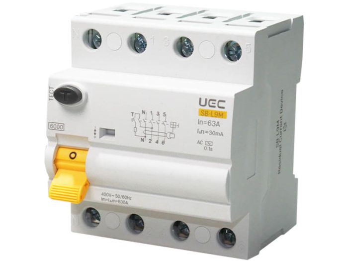 Пристрій захисного відключення SB-L9M 4P 63A  30mA Tип AC  6kA UEC