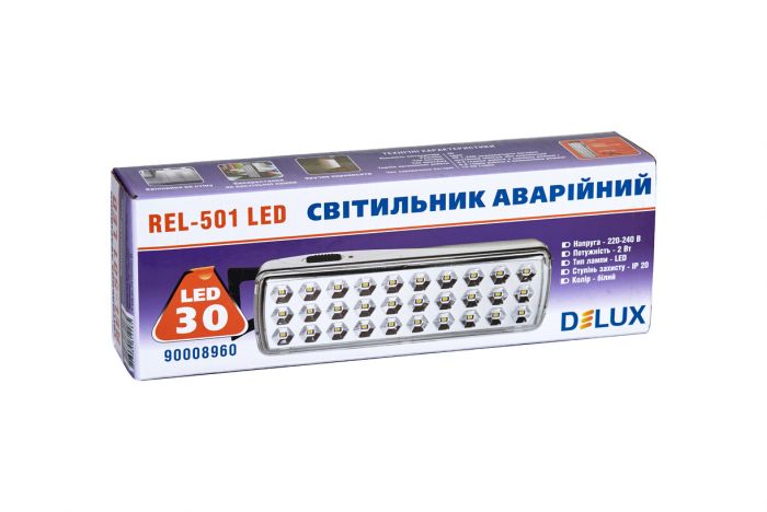 Світильник аварійний REL-501LED (3.7V1,2Ah) 30 LED 2Вт 202x68x40 акумуляторний, DeLux
