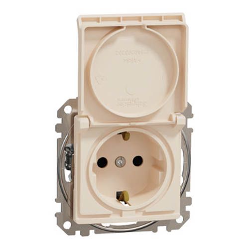 Розетка із з/к зі шторками та кришкою SE Sedna Design бежевий, Schneider Electric