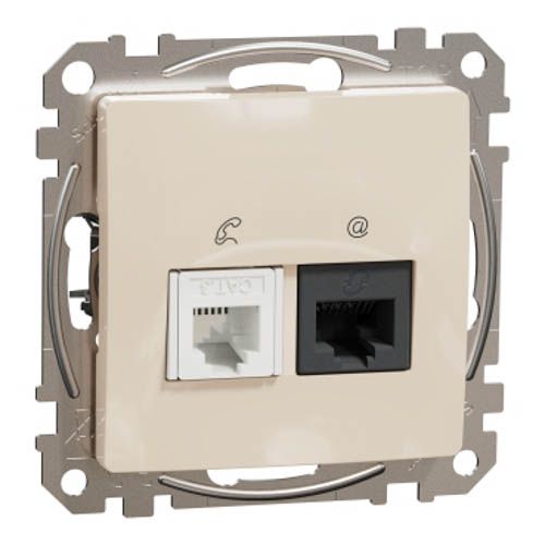 Розетка телекомунікаційна RJ45+RJ11 6UTP Sedna Design бежевий, Schneider Electric