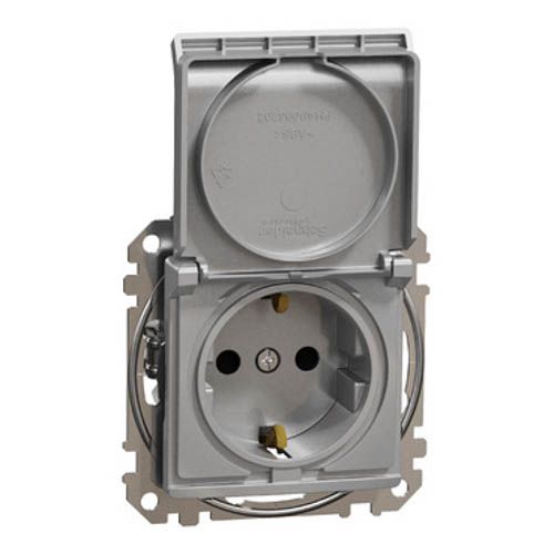 Розетка із з/к зі шторками та кришкою SE Sedna Design алюміній, Schneider Electric