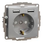 Розетка з заземленням + 2 USB тип А SE Sedna Design алюміній, Schneider Electric
