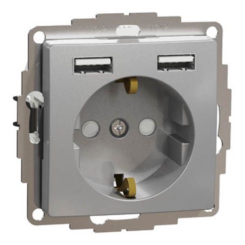Розетка з заземленням + 2 USB тип А SE Sedna Design алюміній, Schneider Electric
