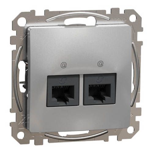 Комп'ютерна розетка 2-а. RJ45 кат. 5е UTP SE Sedna Design алюміній, Schneider Electric