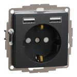 Розетка з заземленням + 2 USB тип А SE Sedna Design чорний, Schneider Electric