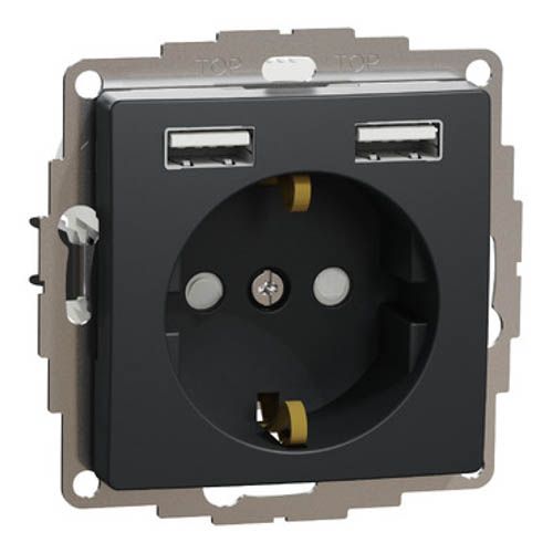 Розетка з заземленням + 2 USB тип А SE Sedna Design чорний, Schneider Electric