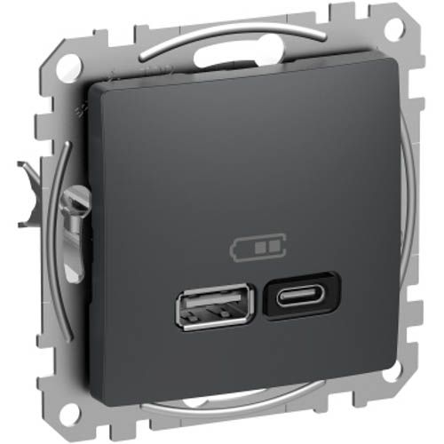 Розетка USB тип A+C (45 Вт) SE Sedna Design чорний, Schneider Electric