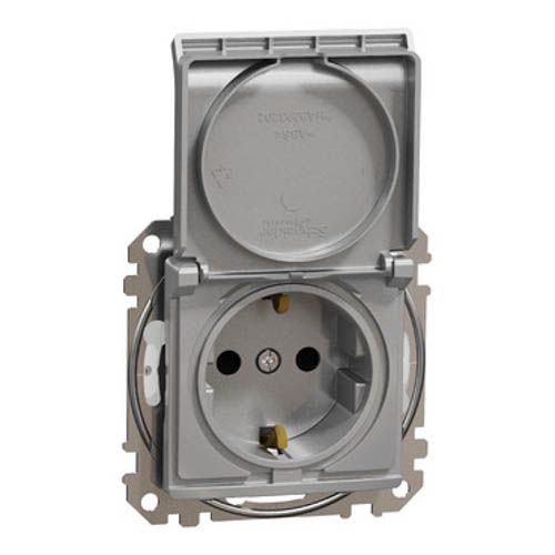 Розетка із з/к зі шторками та з кришкою IP44 SE Sedna Design алюміній, Schneider Electric