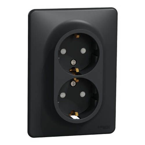 Розетка 2-а з з/к зі шторками SE Sedna Design чорний, Schneider Electric