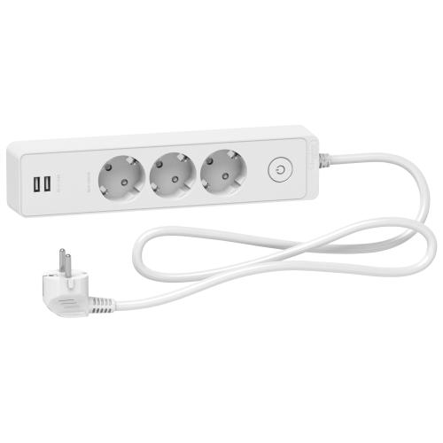Подовжувач 3 місця з заземл.+2*USB біл 1.5 м, Schneider Electric