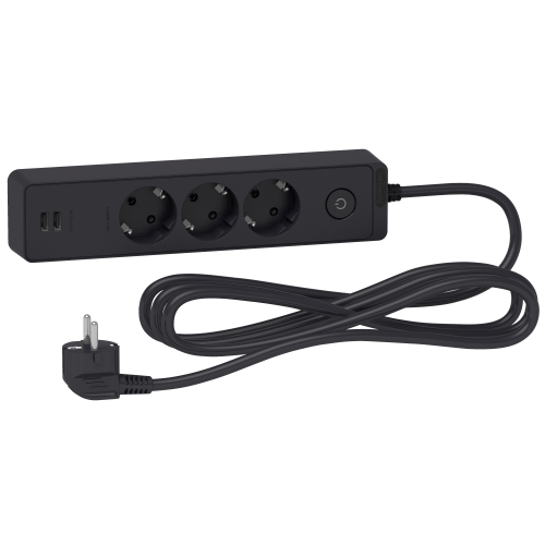 Подовжувач 3 місця з заземл.+2*USB чорн. 3 м, Schneider Electric