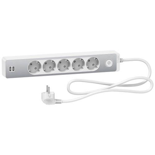 Подовжувач 5 місць з заземл.+2*USB алюм/біл 1.5 м, Schneider Electric