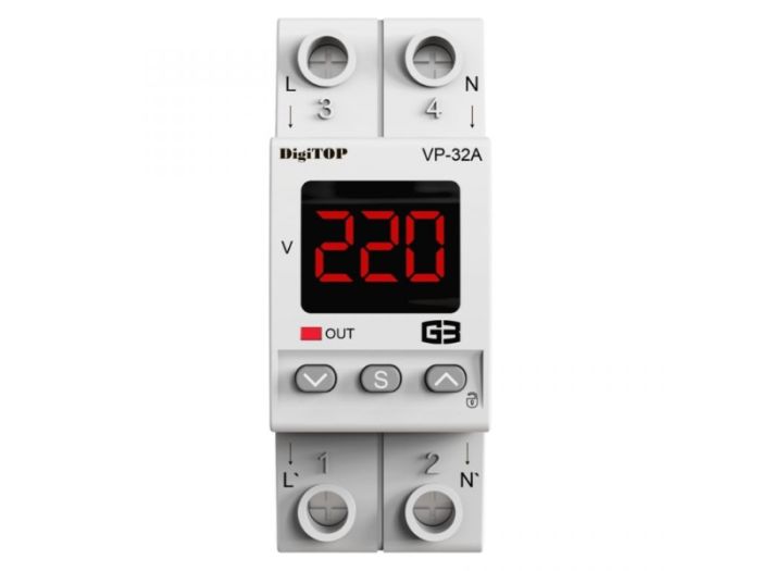 Реле контролю напруги VP-20A M2R однофазне 20А з термозахистом, DigiTOP