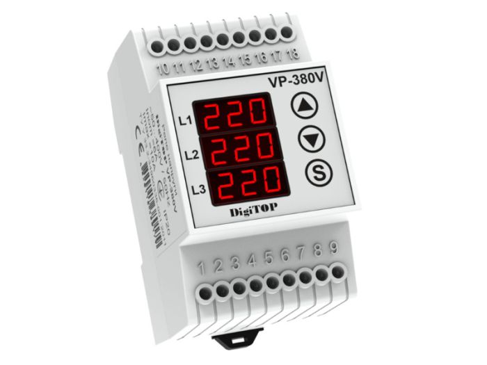 Реле контролю напруги VP-380V трифазне 1CO 6А, DigiTOP