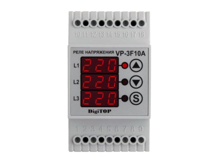 Реле контролю напруги VP-3F10A трифазне 10А, DigiTOP