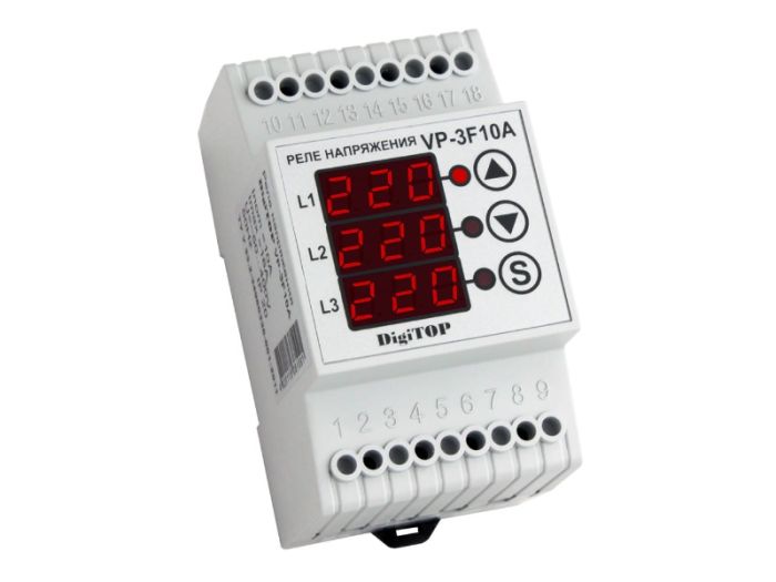 Реле контролю напруги VP-3F10A трифазне 10А, DigiTOP