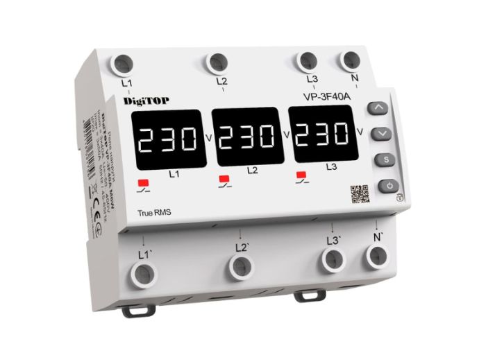 Реле контролю напруги VP-3F40A M6W трифазне 40А, DigiTOP