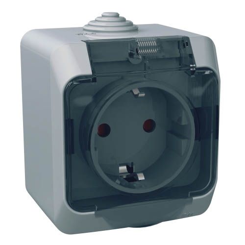 Розетка з прозорою захисною кришкою cedar plus, ip44, сірий, Schneider Electric