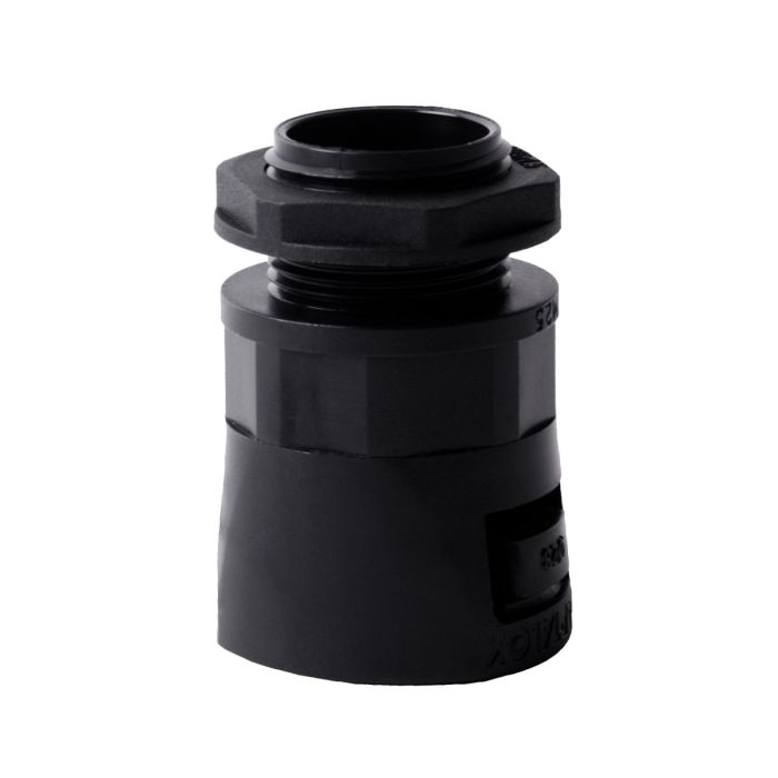 Adaptalok прямий, труба 28 мм - різьба М25, чорний, IP66 з гайкою, KOPOS