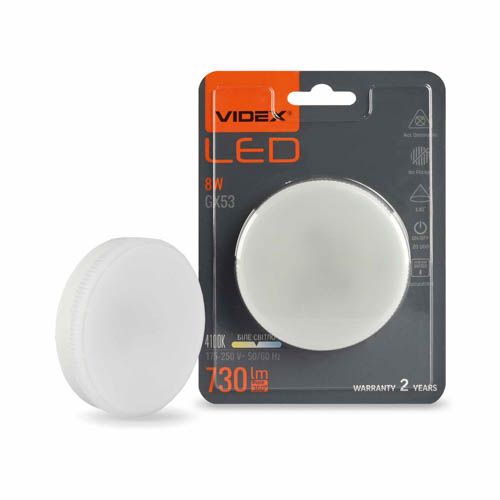 Лампа світлодіодна GX53 8Вт 4100К 220V, Videx