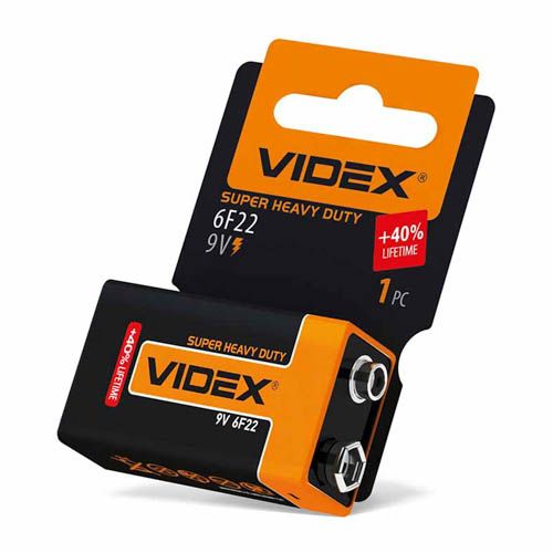 Батарейка сольова 6F22/9V (Крона) 1шт SHRINK CARD, Videx