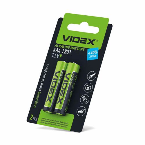 Батарейка лужна LR03/AAA 2шт SMALL BLISTER, Videx