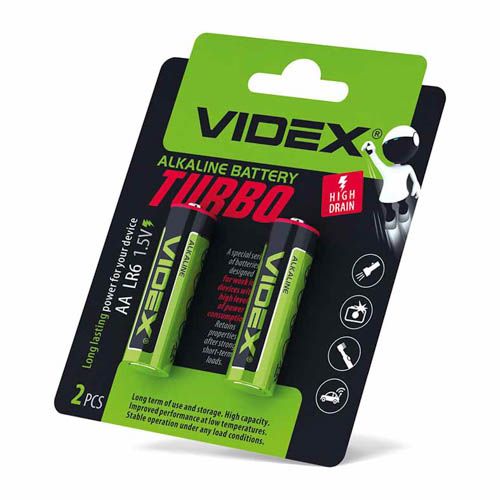 Батарейка лужна LR6/AA Turbo 2шт BLISTER, Videx