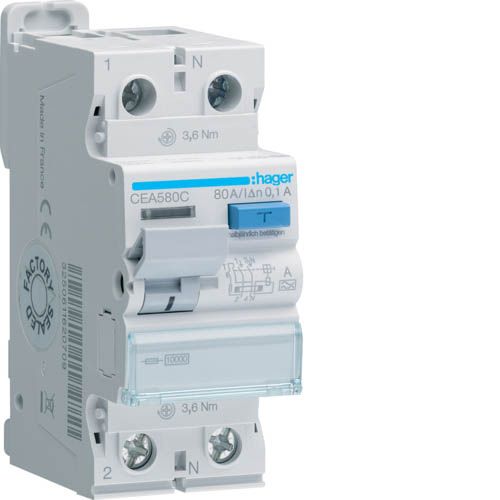 Дифреле ПЗВ 2P 10kA 80A 100mA A, Hager