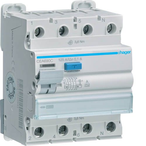 Дифреле ПЗВ 4P 10kA 125A 100mA A, Hager
