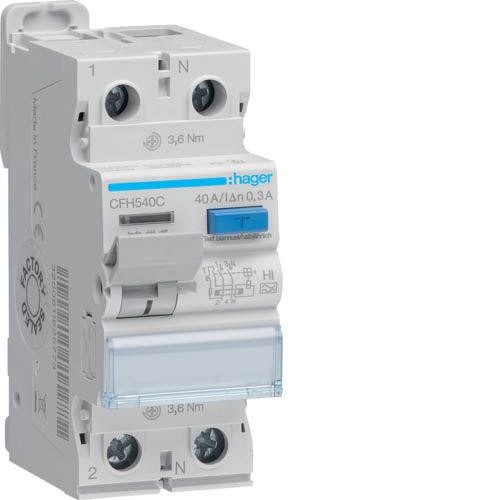 Дифреле ПЗВ 2P 10kA 40A 300mA A-Hi, Hager