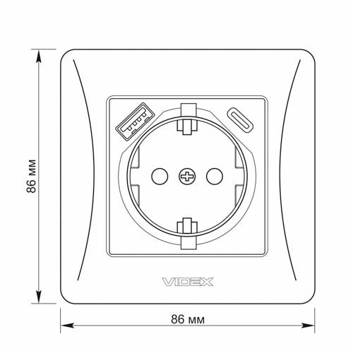 Розетка одинарна із заземленням з USB+USB-C кремова BINERA, Videx