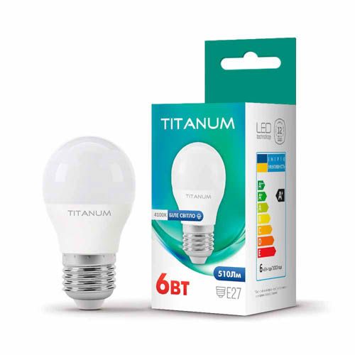 Лампа світлодіодна G45 6Вт E27 4100К, TITANUM