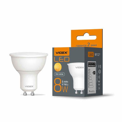 Лампа світлодіодна MR16e 8Вт GU10 4100К, Videx