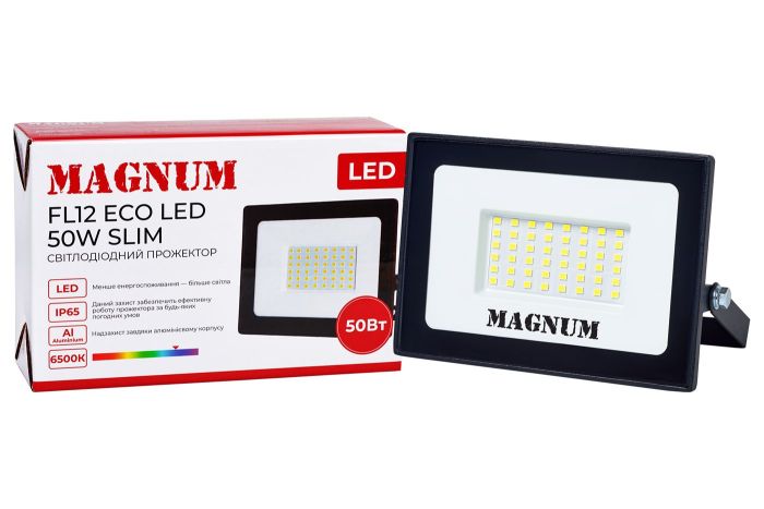 Світлодіодний прожектор MAGNUM FL12ECO LED 50Вт slim чорний 6500К_IP65