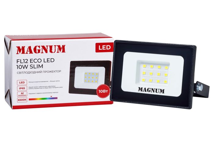 Світлодіодний прожектор MAGNUM FL12ECO LED 10Вт slim чорний 6500К IP65