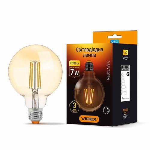 Лампа світлодіодна Filament G95FAD 7Вт E27 2200К дімерна бронза, Videx